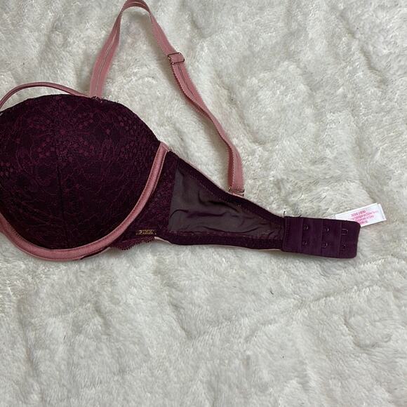 Pink Victoria’s Secert burgandy pink lace bra 32DD date lace push up bra - Picture 10 of 10
